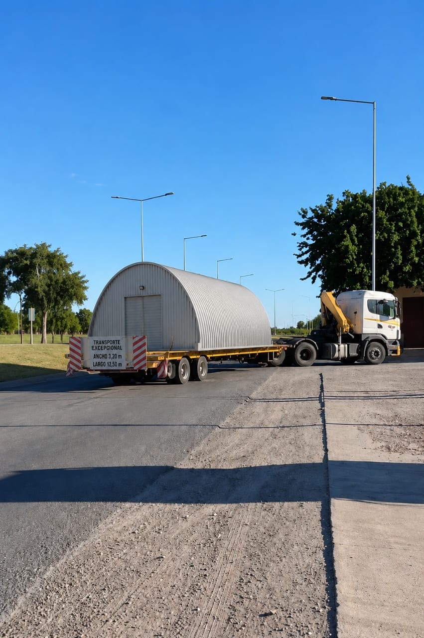 Módulo abovedado transportado sobre un camión